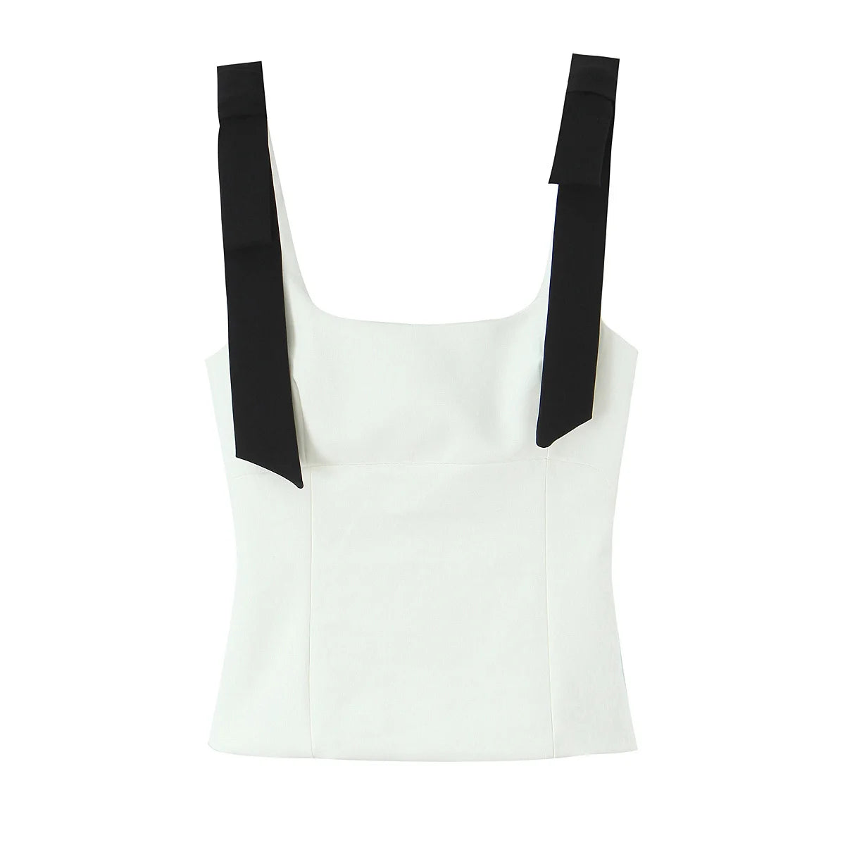 HH Summer Woman Elegant High Street Solid Side Zipper Slim Tops Women's Chic Sexy Sleeveless Bow Square Collar Sling Top