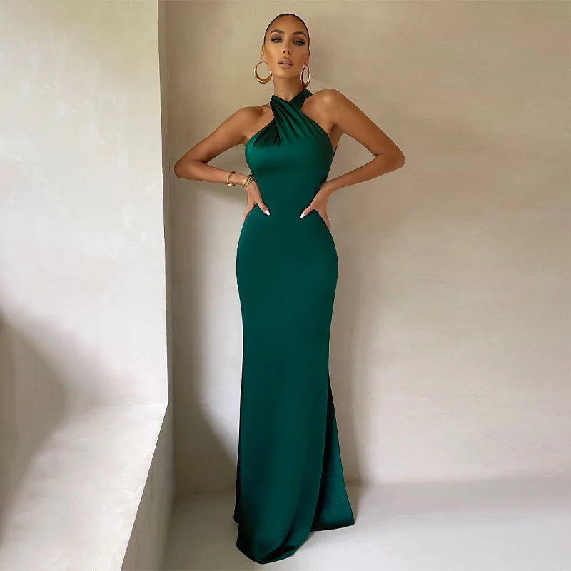 Vestido Gala Halter Cruzado Elegante