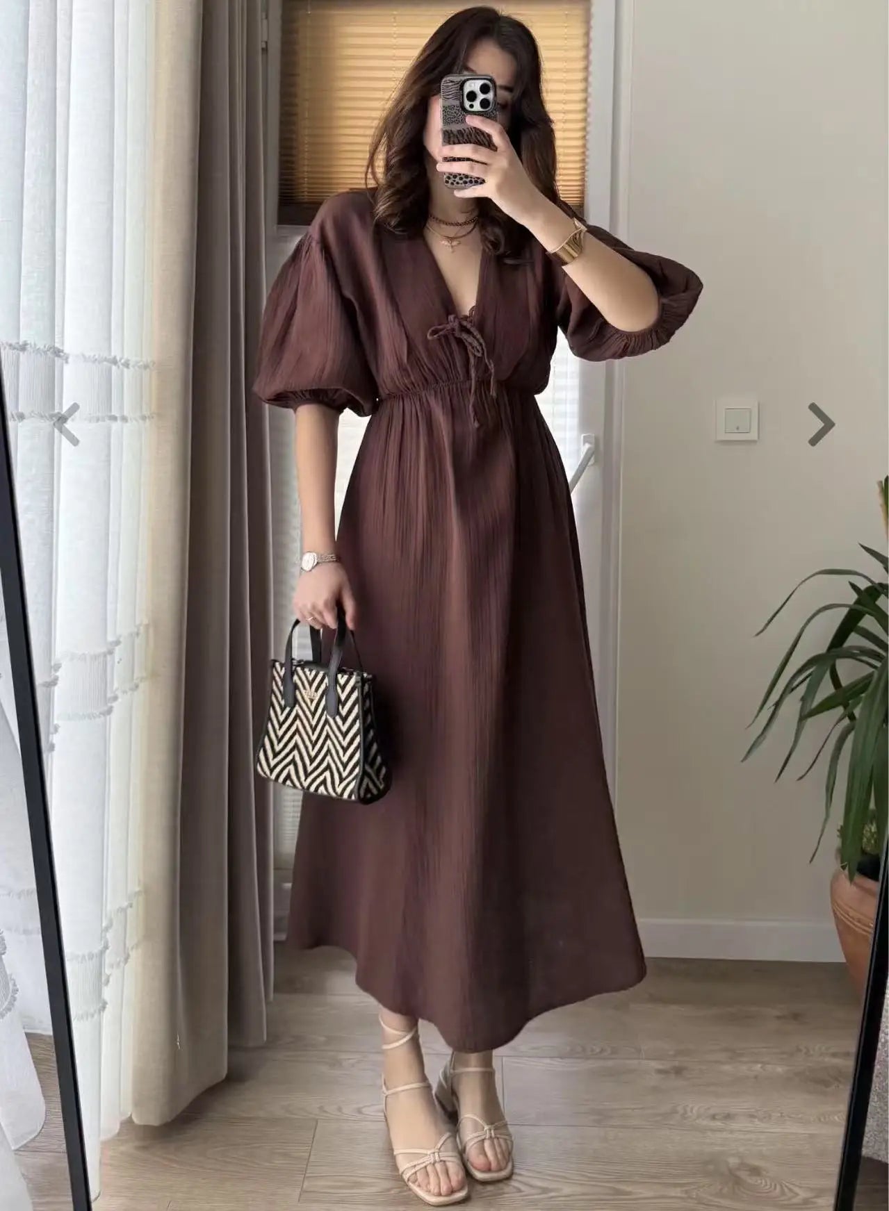 Vestido Midi Lazada Manga Abullonada
