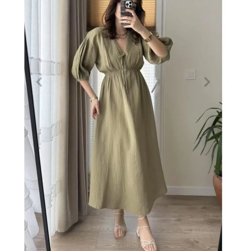 Vestido Midi Lazada Manga Abullonada