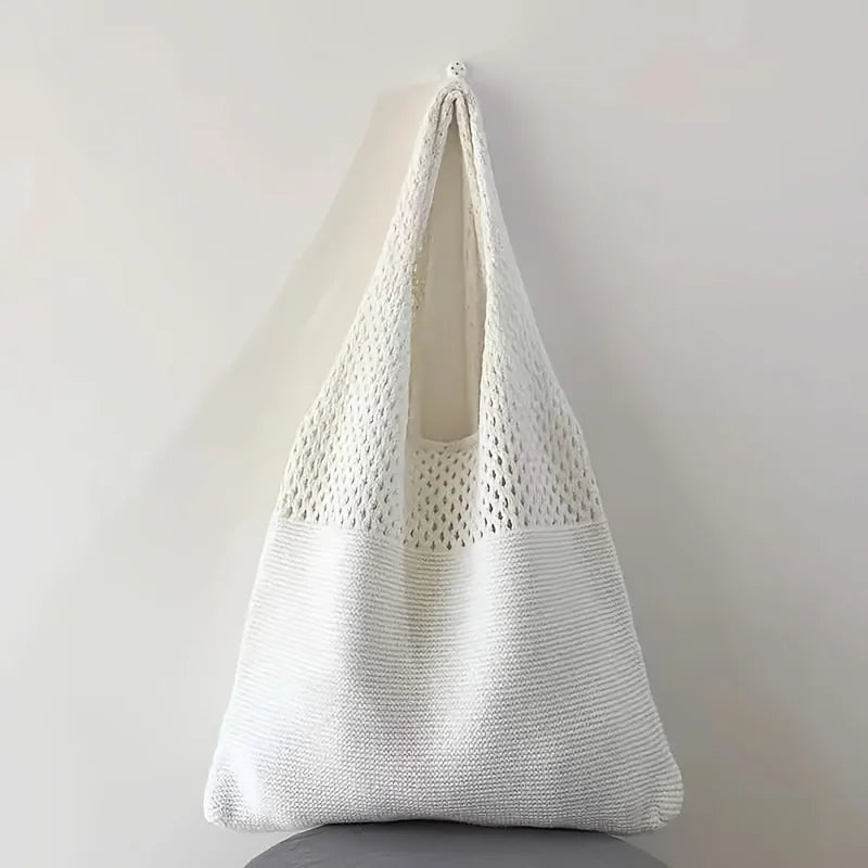 Women's Bohemian Knit Tote Bag with Openwork Design Nylon Shoulder Bag for Casual Outings & Beach Trips, Fashion Beach Tote Bag