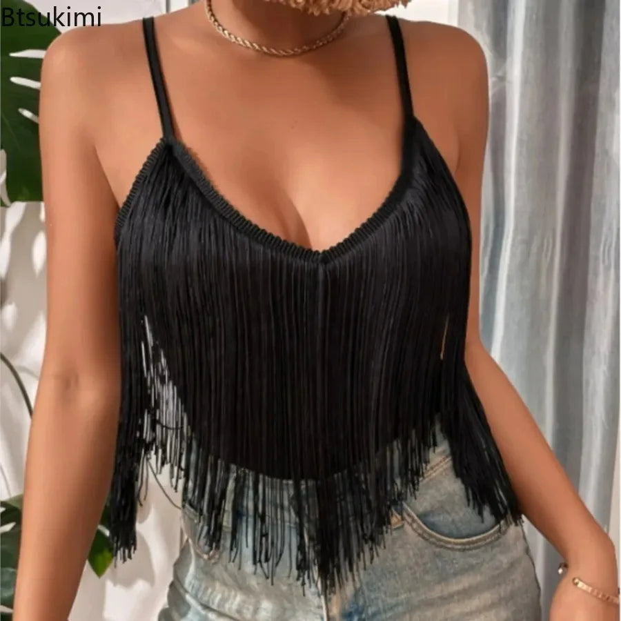 New Summer Tassel Suspender Top Women Fashion Solid Color Hottie Sexy V-neck Sleeveless Vest Suspender Ropa Mujer Топ Женский