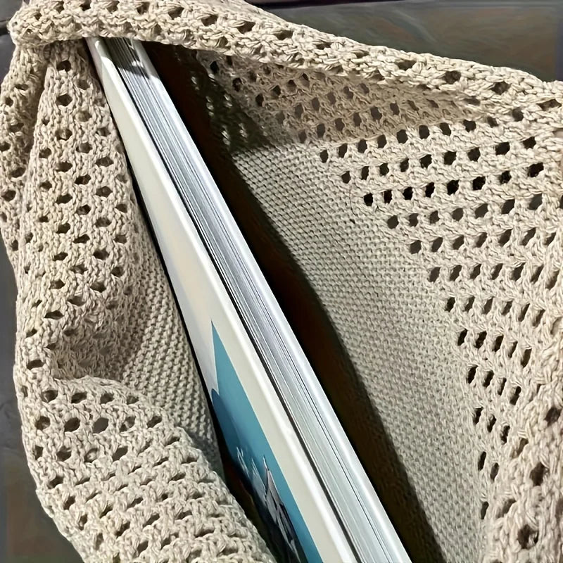 Women's Bohemian Knit Tote Bag with Openwork Design Nylon Shoulder Bag for Casual Outings & Beach Trips, Fashion Beach Tote Bag