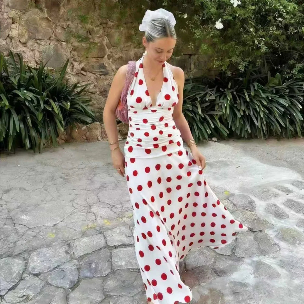 Vestido Lunares Halter Sin Mangas
