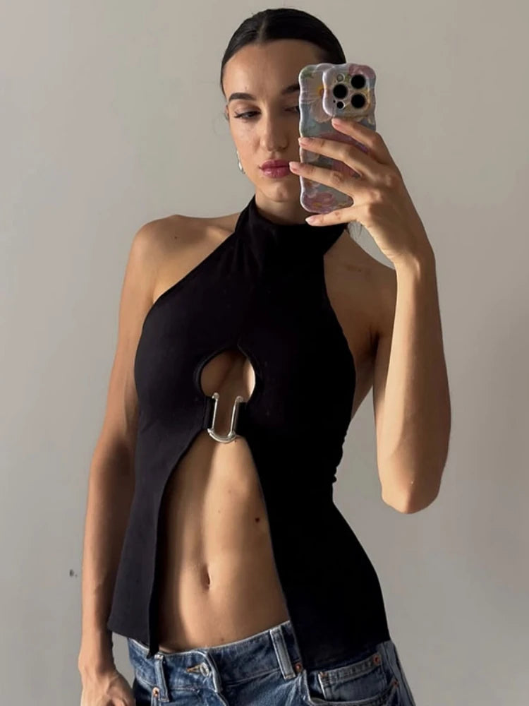 Neck-mounted Halter Top Hollow Out Hot Tops For Women Edgy Clothes Y2k Accessories Camison Verano Rave Outfit Ropa De Mujer