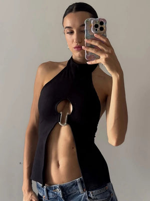 Neck-mounted Halter Top Hollow Out Hot Tops For Women Edgy Clothes Y2k Accessories Camison Verano Rave Outfit Ropa De Mujer