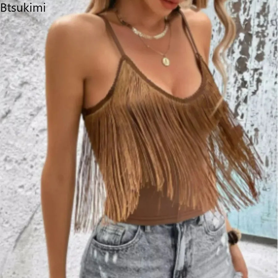 New Summer Tassel Suspender Top Women Fashion Solid Color Hottie Sexy V-neck Sleeveless Vest Suspender Ropa Mujer Топ Женский