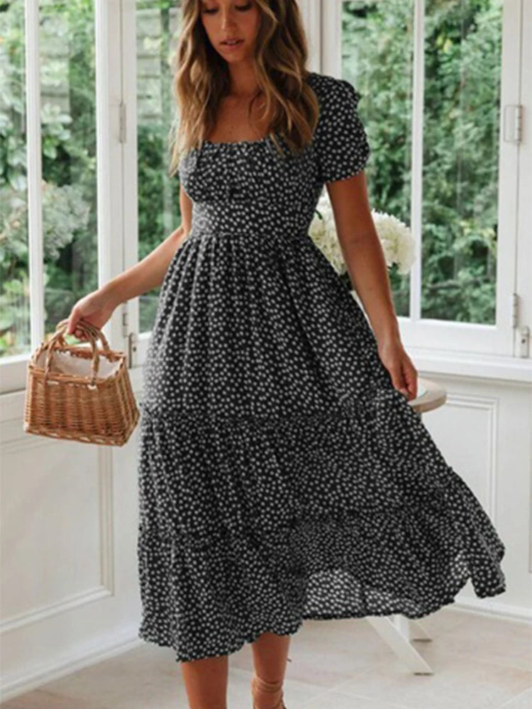 Vestido Vintage Floral Manga Abullonada