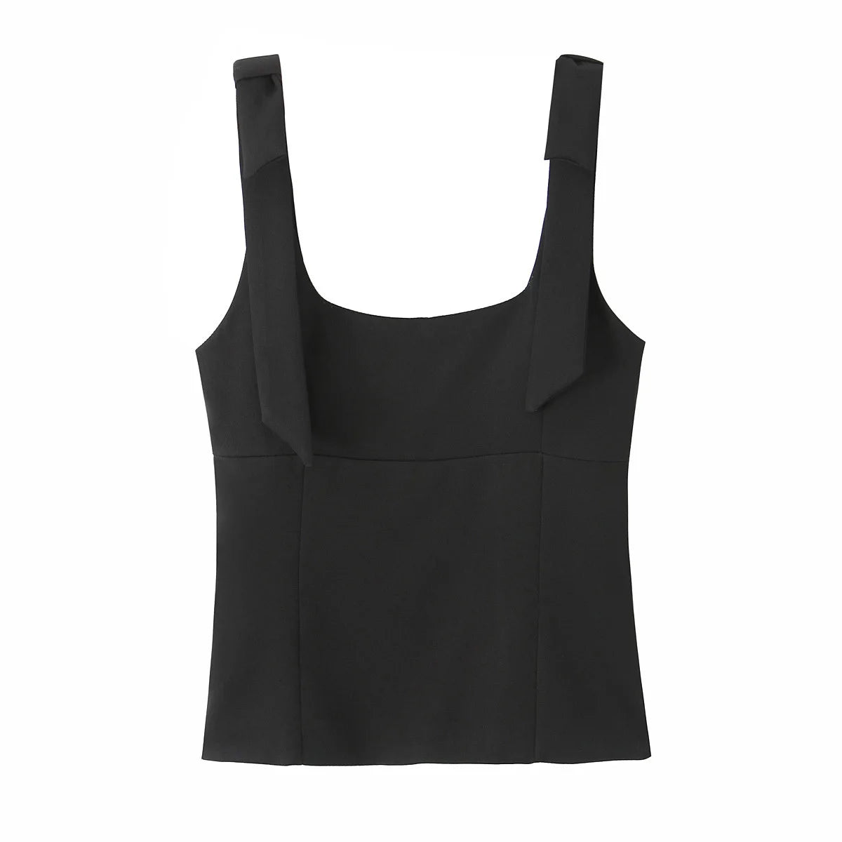 HH Summer Woman Elegant High Street Solid Side Zipper Slim Tops Women's Chic Sexy Sleeveless Bow Square Collar Sling Top