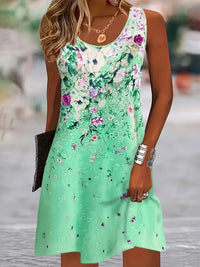 Vestido Mini Floral Cuello Barco Playero
